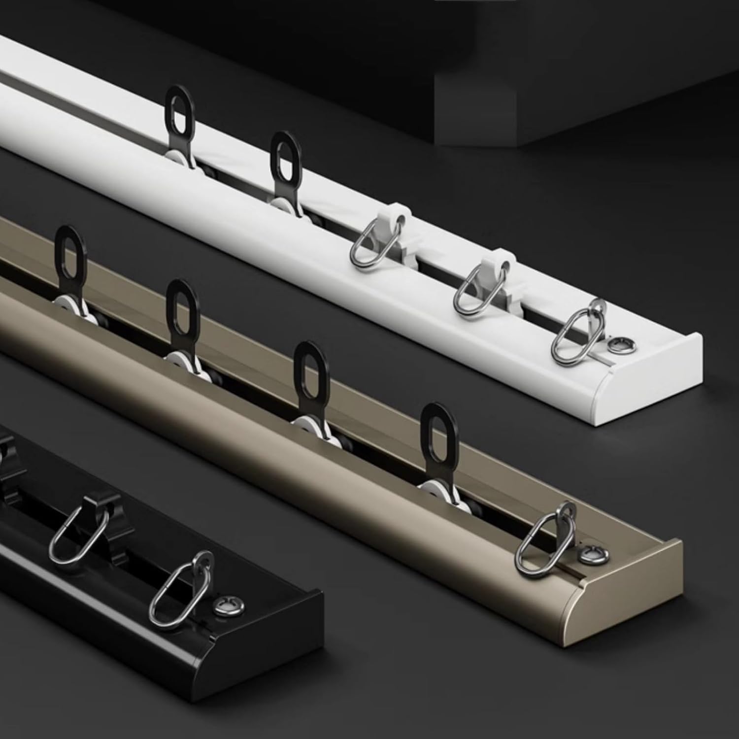 Aluminium Curtain Track Silent Sliding Rails Curtain Rod Internal Casement Track for Room Privacy Partition Ceiling Mounted Track System Electrophoretic Process(Black,3.9ft)