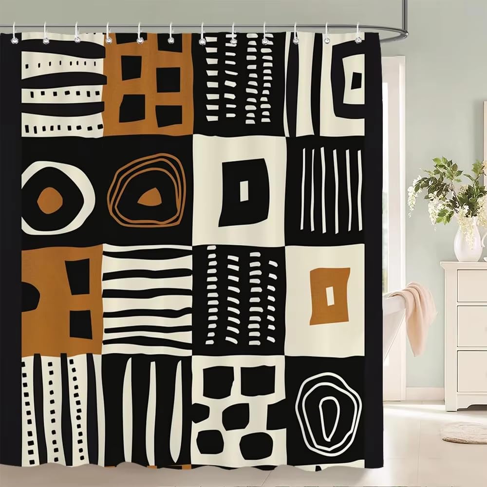 KELAIMI Tribal Geometric Shower Curtain,Abstract Bohemian Ethnic Bathroom Curtain,Waterproof Polyester Fabric Bathtub Curtain with Hooks Style 11 90X180Cm