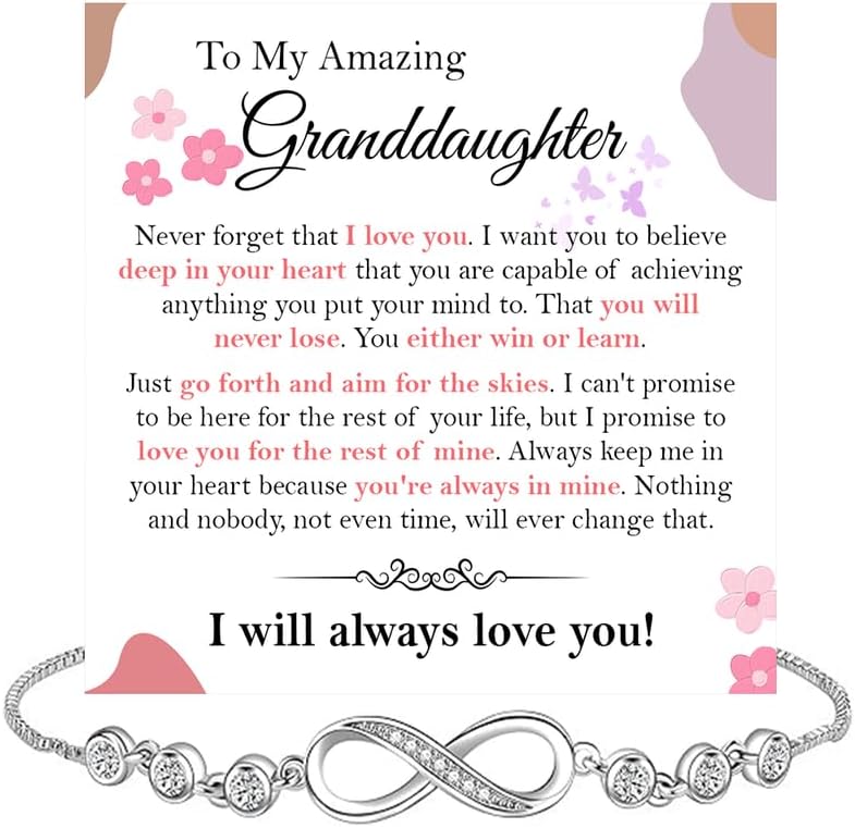 To My Granddaughter Bracelet From Grandpa, Granddaughter Gifts From Grandma, Infinity Heart Bracelets For Granddaughters On Birthday Wedding, Infinity Bracelet For Her With Message Card