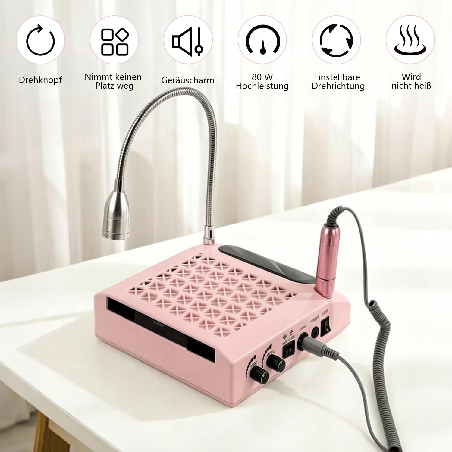 Kit de manicura y pedicura profesional 4 en 1 con potencia de succión de 80 W y filtro lavable, cortaúñas profesional de 30.000 rpm y lámpara LED para pedicura y
