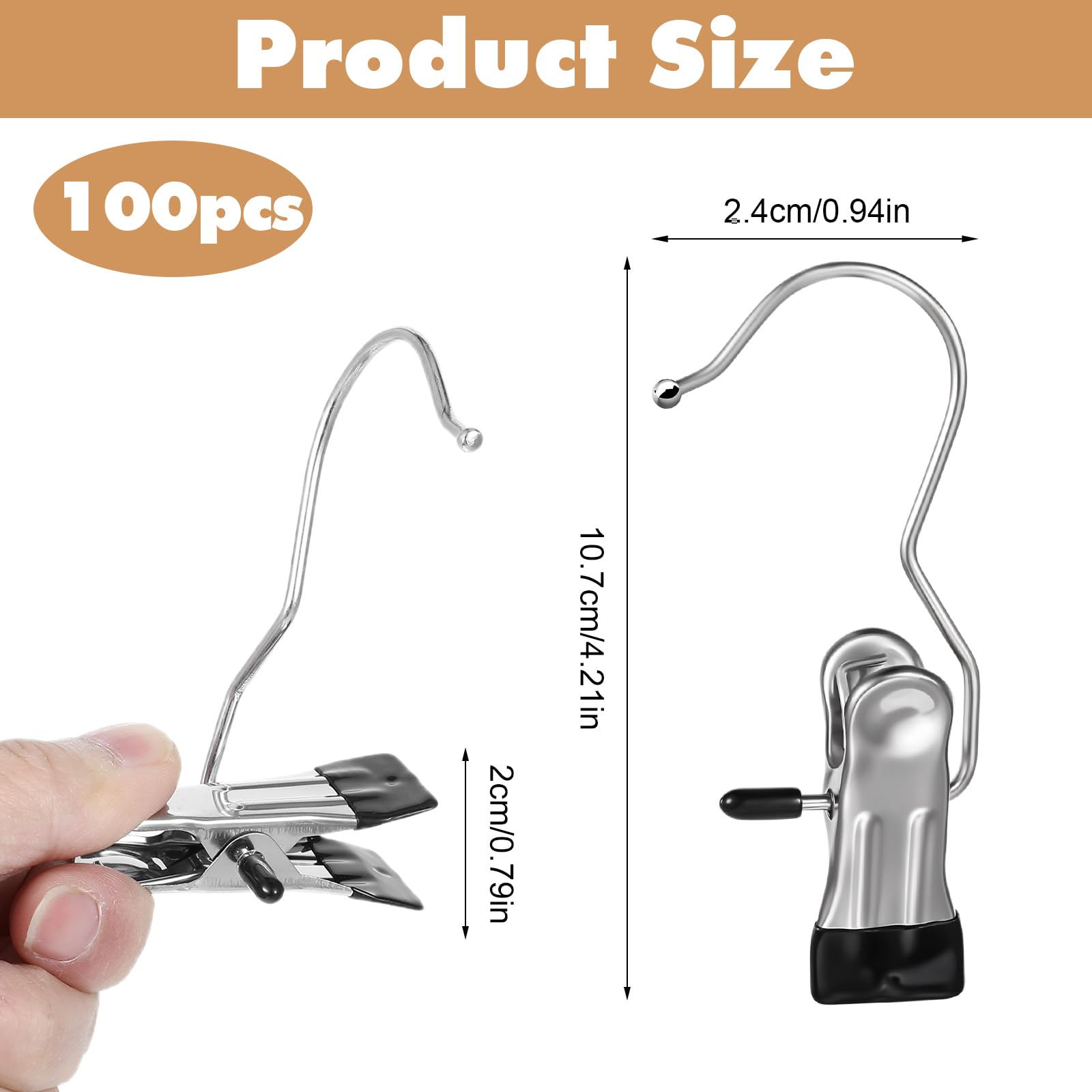 Dimeho Stiefel-Kleiderbügel-Clips, 100 Stück, aus Edelstahl, tragbar, für Socken, Handtücher, Kleiderbügel, Clips, strapazierfähig, zum Trocknen von Reisen, Kleiderschränken, Jeans, Hüten