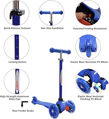 Miniatura 4 de ChromeWheels Scooter para niños, scooter de lujo de 3 ruedas para niños pequeños, 4 deslizadores de altura ajustable con scooters, inclinado para