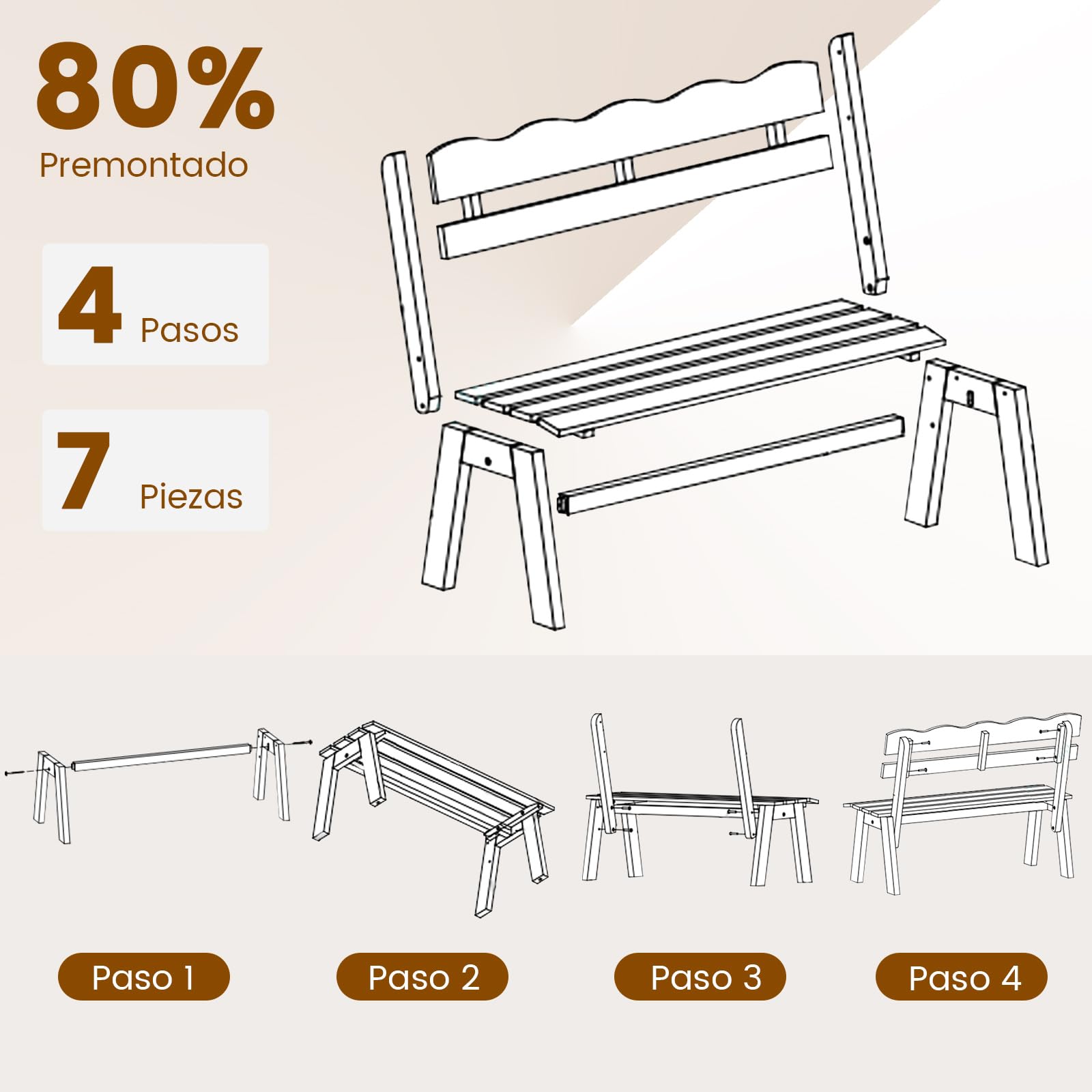 COSTWAY Banco Jardín de Madera Acacia, 2 Plazas, Banco Exterior sin Reposabrazos, Respaldo Ondulado, Patio Porche Terraza Parque, 47,5 x 105 x 80 cm, 360kg