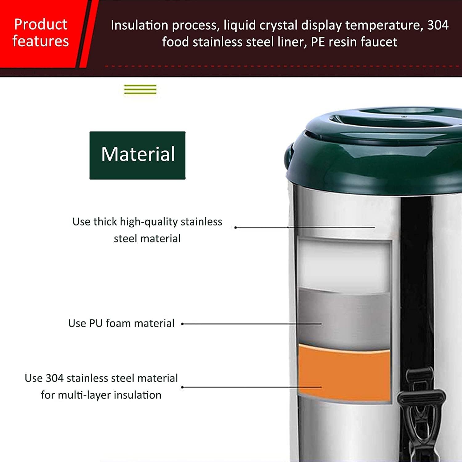 Stainless Steel Insulated Barrel Drink Dispenser Milk Tea Barrel Airtight Canister with Foldable Tripod Thermometer LCD Display for Gathering (Size : A)