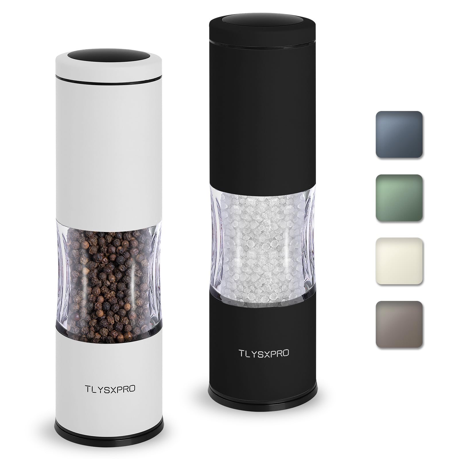 TLYSXPROSalt and Pepper Grinder Set with Adjustable Coarseness | Manual Pepper Mill Grinder with Refillable Design | Ceramic Core | Kitchen Essential (2 Packs, Black&White)