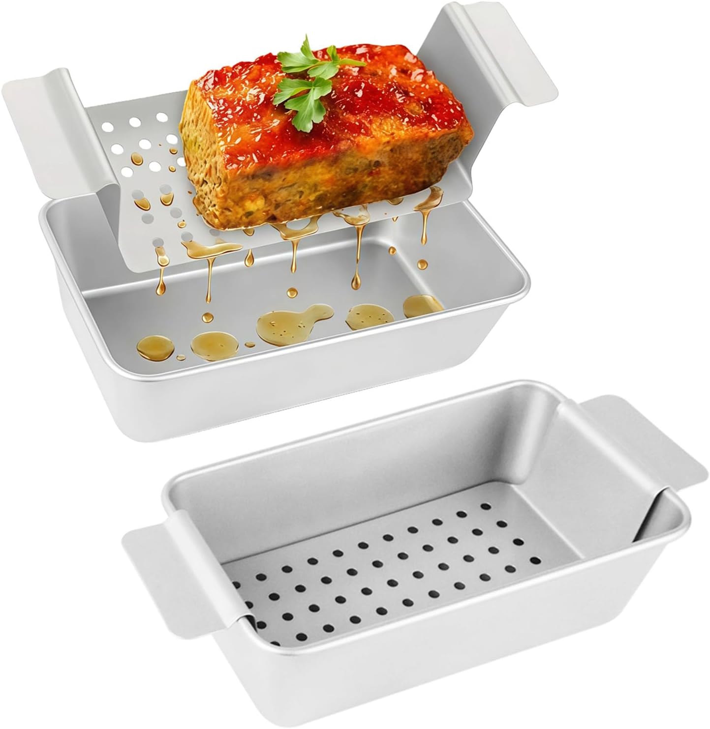 Baking Pan Bundle - 9x13 Nonstick Sheet Pan & Meatloaf Pan with Drain Tray Insert, Heavy-Duty Steel Bakeware Set for Brownies, Lasagna, Meatloaf & Casseroles, Healthier Cooking with Grease Drainage