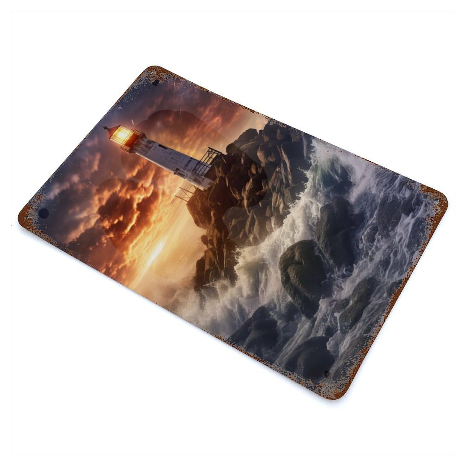 Lighthouse in The Storm Rust Effect Tin Sign 11.8"x7.9", Novelty Wall Decor for Garage, Pub Or Kitchen