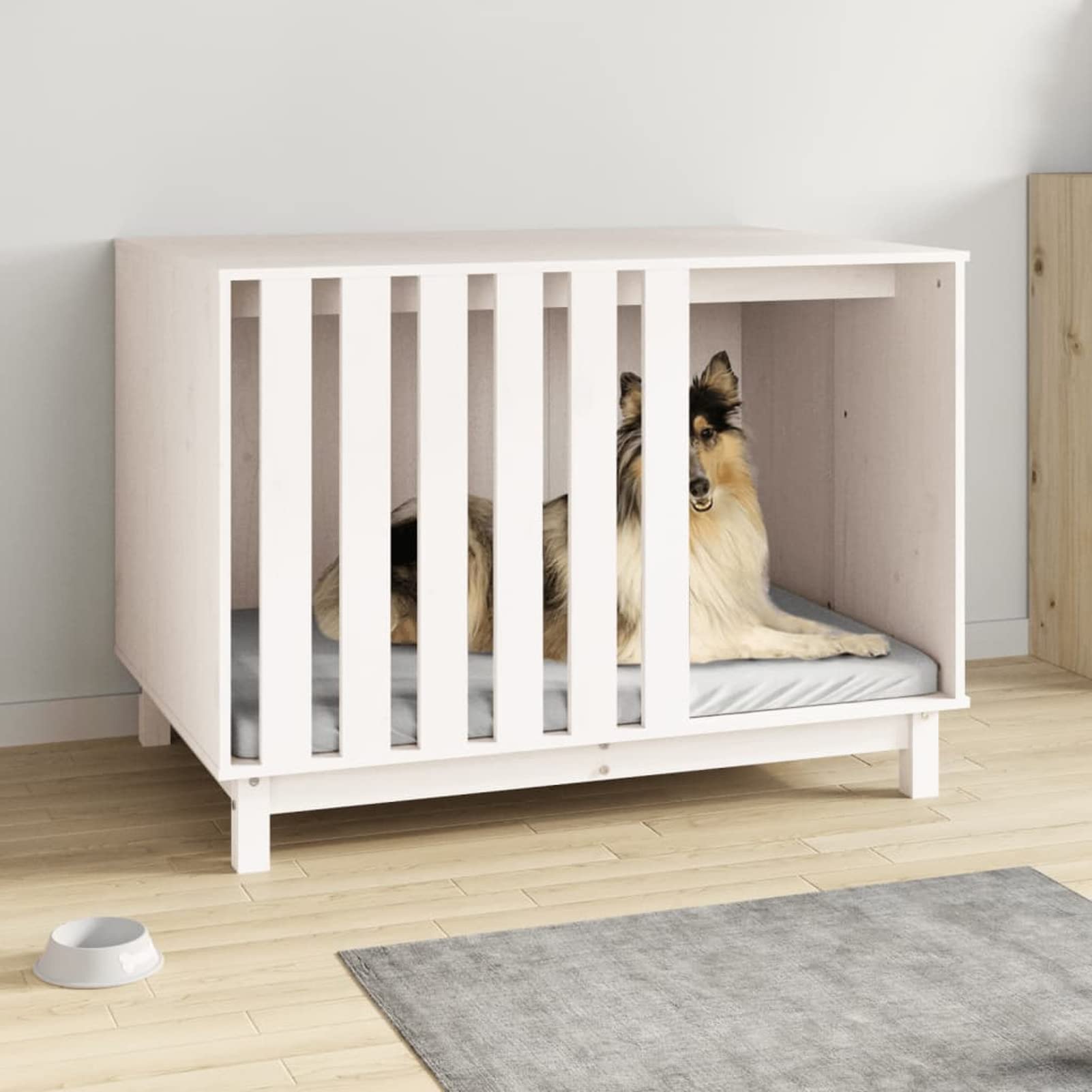ARKEM Casetta per Cani Bianca 100x70x72 cm in Legno Massello di Pino,Recinto per Cani da Giardino, Gabbia per Conigli, Recinto per Animali Domestici, Gatti, Cuccioli, Porte con Chiavistello e Parasole