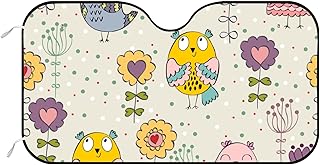 Para-brisa de carro Capa de para-sol corujas e flores Protetor de viseira de veículo bloqueia raios UV Protetor de assento para caminhões Vans 55 x 27,5 polegadas