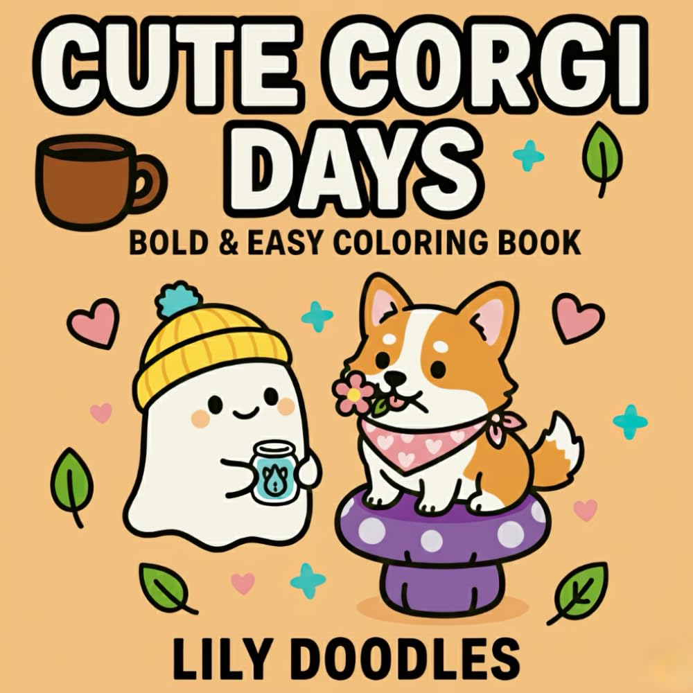 Cute Corgi Days – A Bold & Easy Coloring Book with a Corgi Dog and a Cute Ghost (Bold & Easy Cute Coloring Pages)