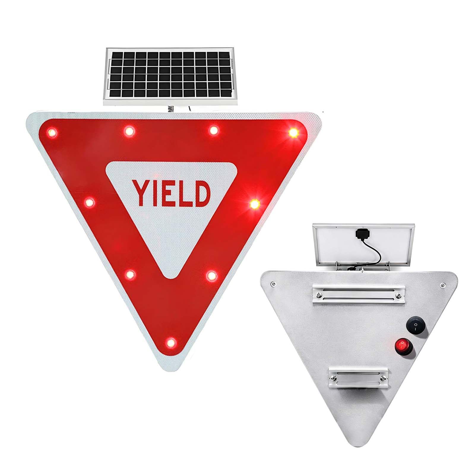QFGain Solar YIELD Sign LED Flashing, Waterproof Aluminum Pedestrian Crossing Sign with 10-Day Battery Life, High Visibility Reflective Stop Sign for Sidewalk