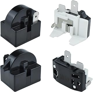PTC QP2-4r7 Refrigerator Starter Relay and Refrigerator Overload Protector, 4.7 Ohm 1-Pin Starter/Start Relay and 1/6HP Overload Kit Compatible with Mini Fridges, Compact Refrigerators (2 Sets)