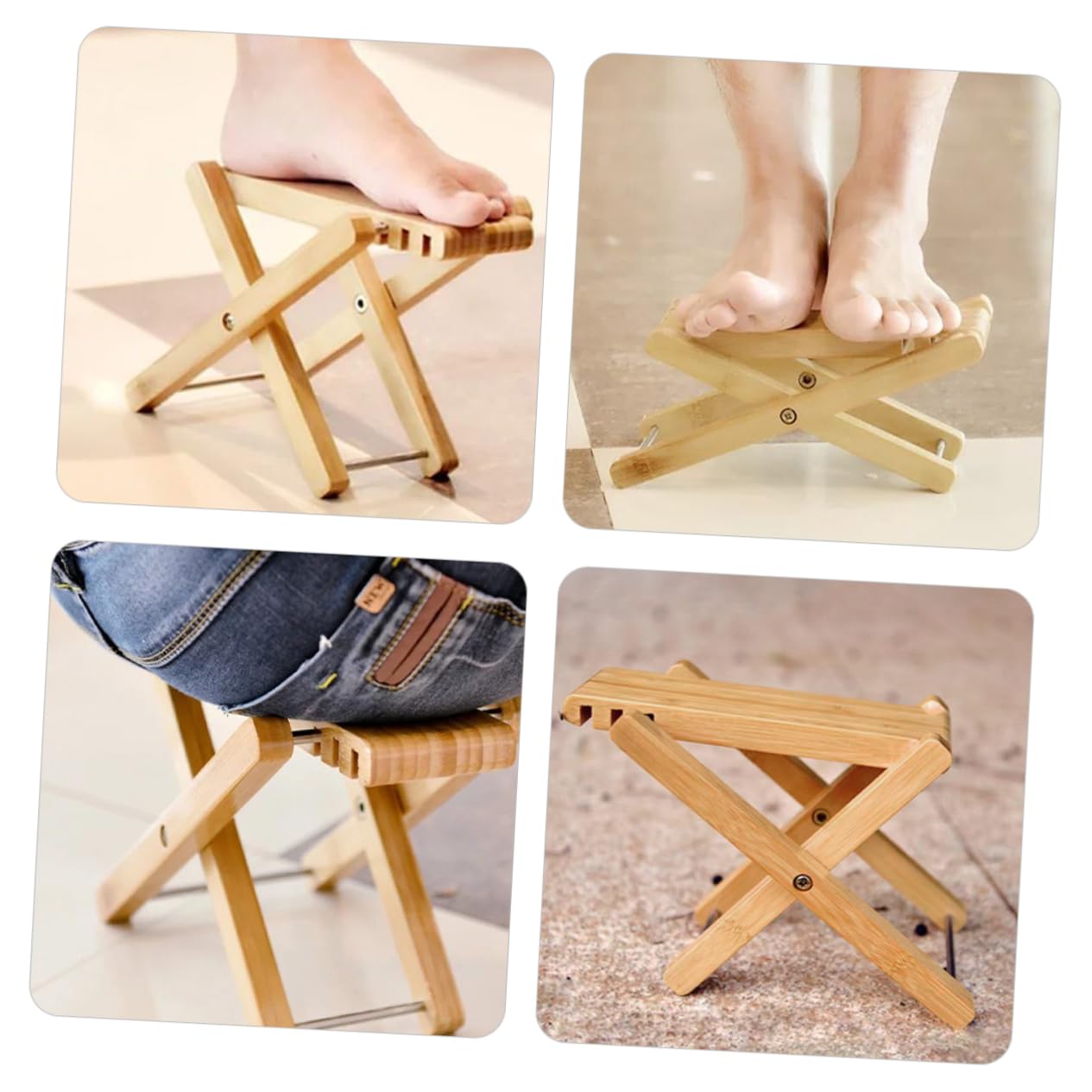SUPVOX Sgabello Poggiapiedi Sicuro e Pratico Pieghevole per Chitarra in Legno Marrone con Borsa Portaoggetti per Camera da Letto e Soggiorno
