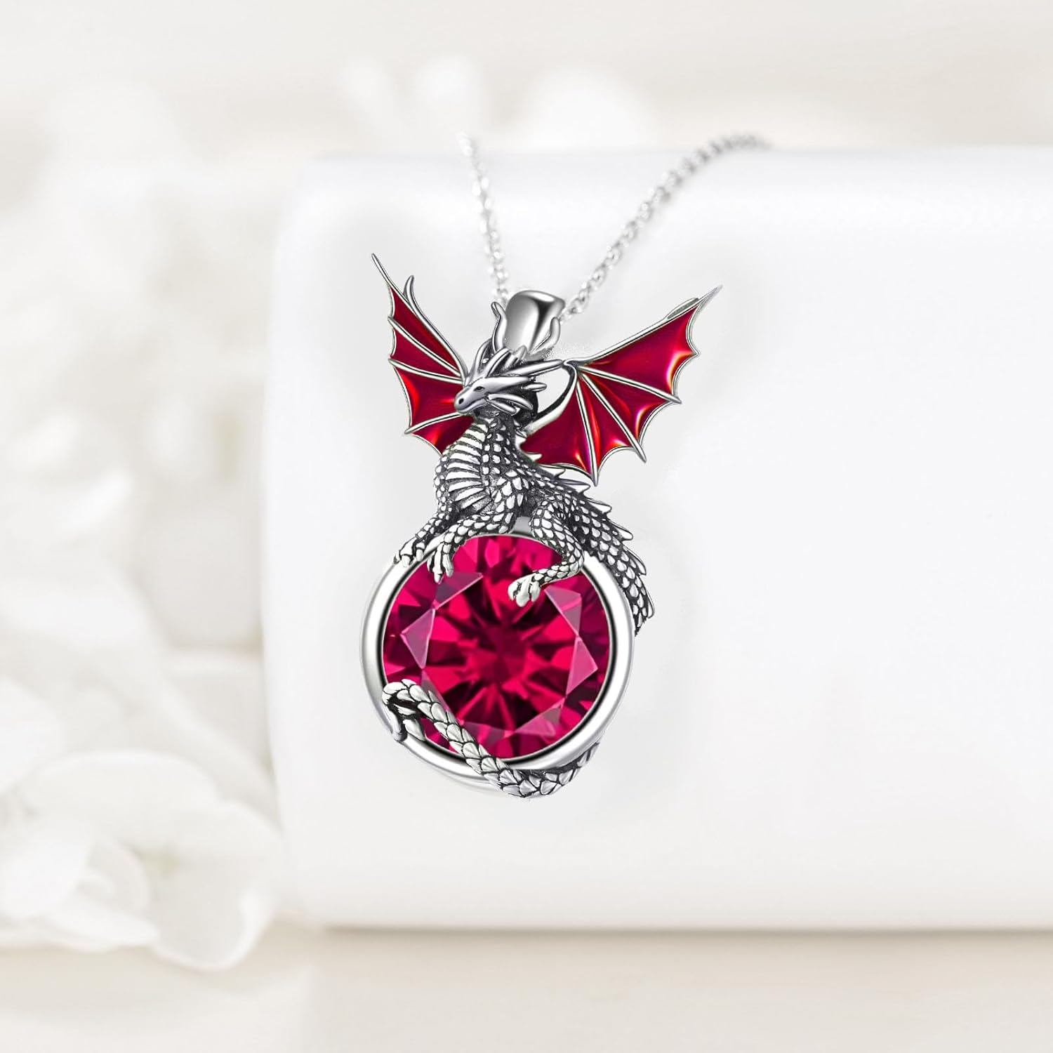 Birthstone Dragon Necklace Sterling Silver Dragons Pendant Animal Jewelry Birthday Gifts for Women Men - Image 3
