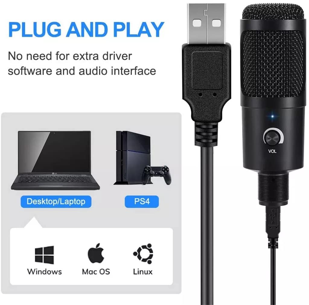 Mikrofon USB z ramieniem Pojemnościowy Stojak na mikrofon komputerowy ze światłem pierścieniowym Zestaw studyjny Nadaje się do nagrywania wideo z gier