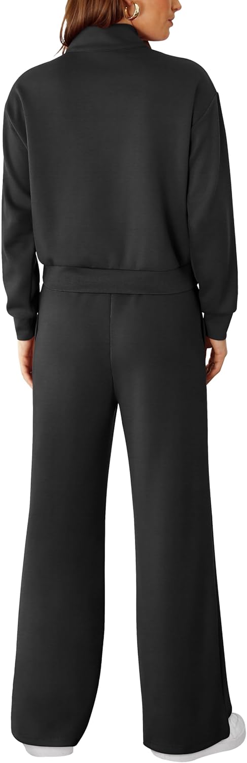 RUBZOOF Lounge Sets for Women 2 Piece Sweatsuits Fall Outfits Half Zip Sweatshirt Wide Leg Sweatpants Matching Clothing Set - Image 6