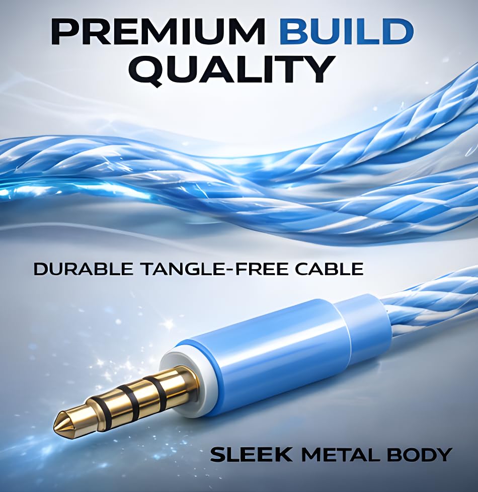 Image of GSP NiO 3.5mm Wired Earphone with Powerful HD Mic for Clear Sound, in-Line Volume Controller & Noise Cancellation Compatible with only 3.5mm Jacks in Mobiles- Blue