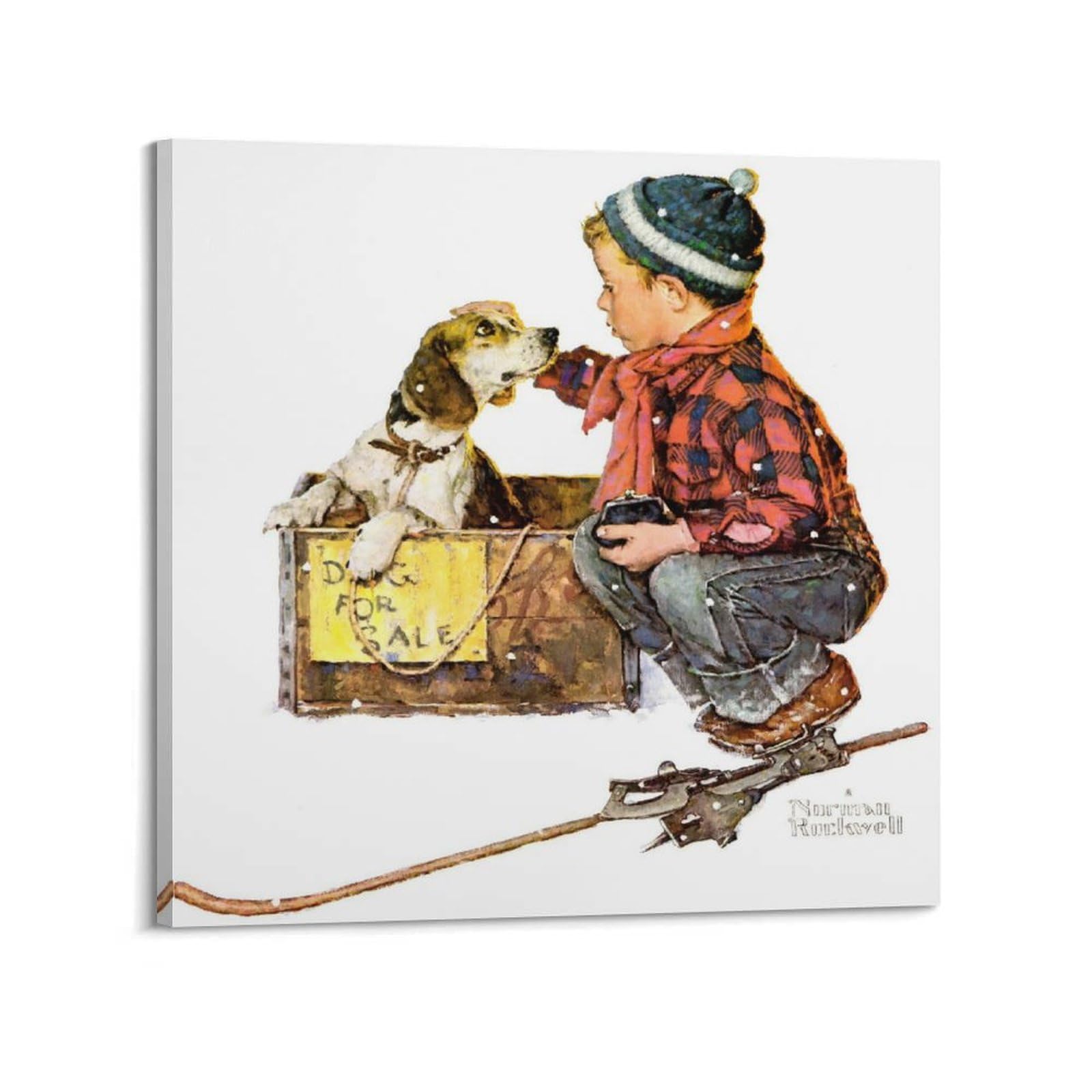 DryNda Norman Rockwell Poster Boy And Dog Artworks Picture Print Wall Art Painting Canvas Gift Decor Homes Decorative 12x12inch(30x30cm)