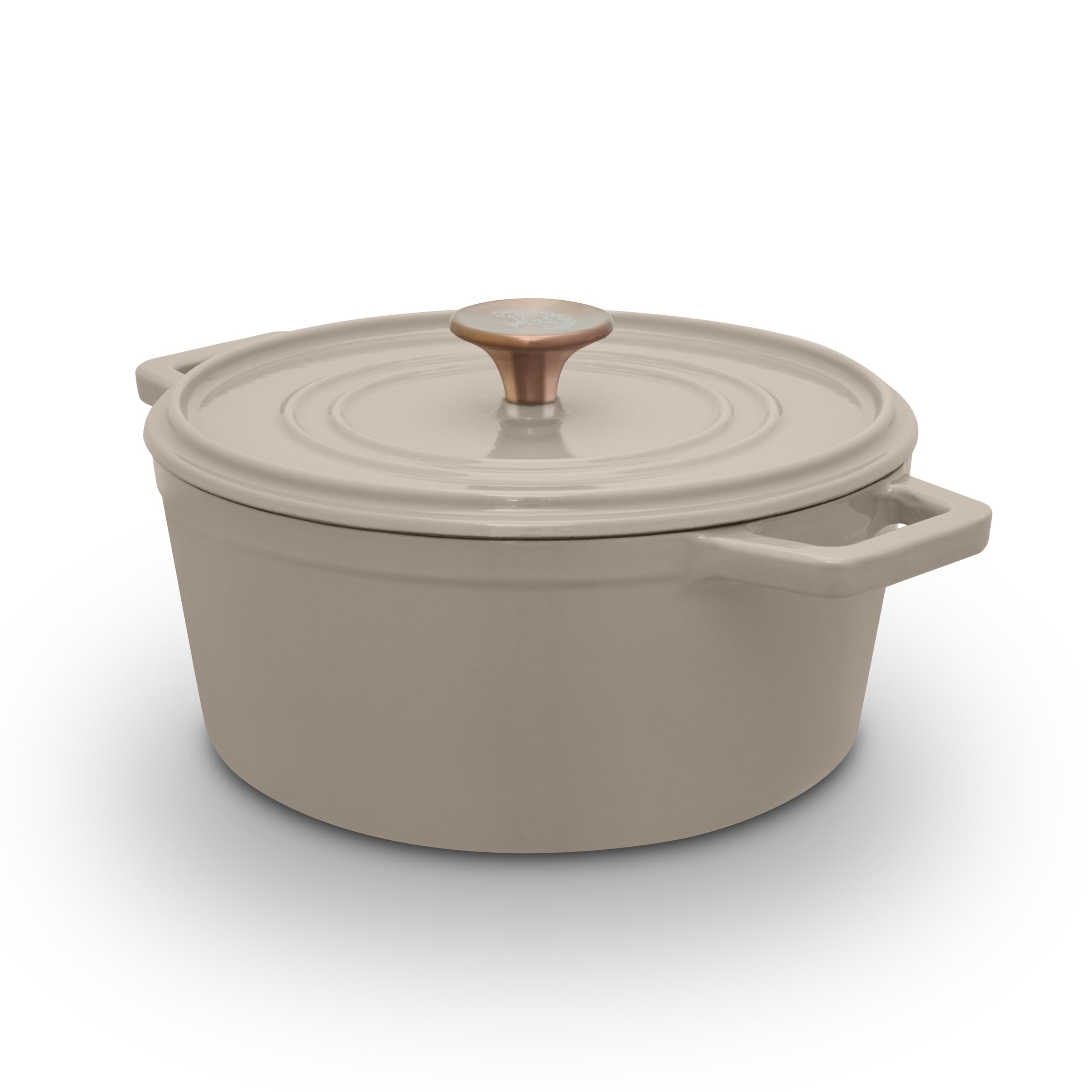 Barbary & Oak Nattura 20cm/2.2L Capacity Round Cast Iron Casserole/Dutch Oven/Cooking Pot with Durable Enamel Interior, Self-Basting Lid, Induction Compatible, Cashmere, BO800320CSH