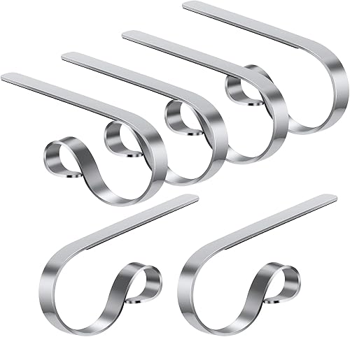 Miniatura 9 de Soportes de calcetín de Navidad para repisa, juego de 6, soportes de calcetín ajustables antideslizantes para repisa, ganchos de calcetín para