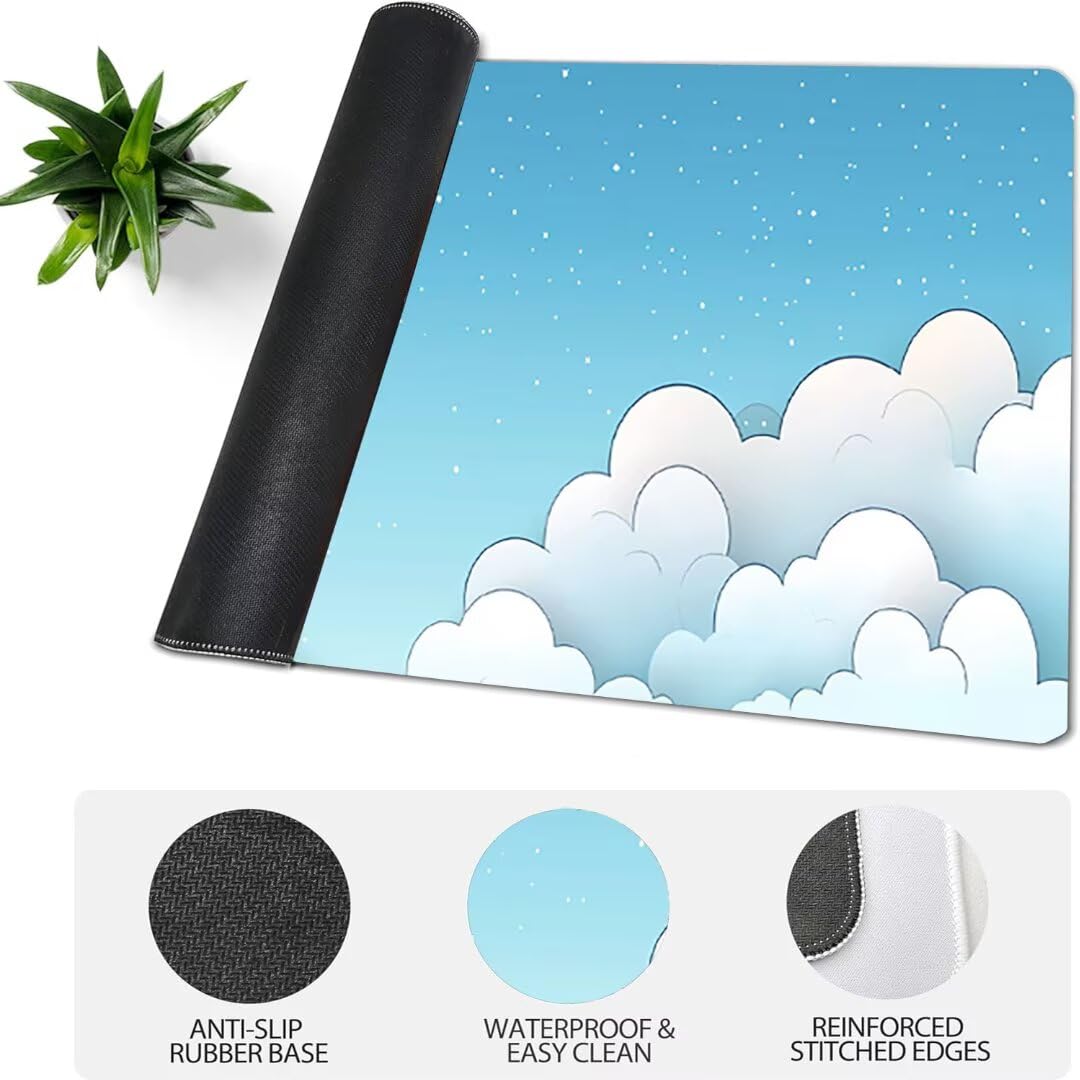 Podkładka pod mysz do gier XXL błękitne niebo, mata na biurko XXL - 1400 x 600 x 3 mm - pod ręką biurko, podkładka pod mysz dla graczy antypoślizgowa gumowa podkładka zszyte krawędzie, dla graczy