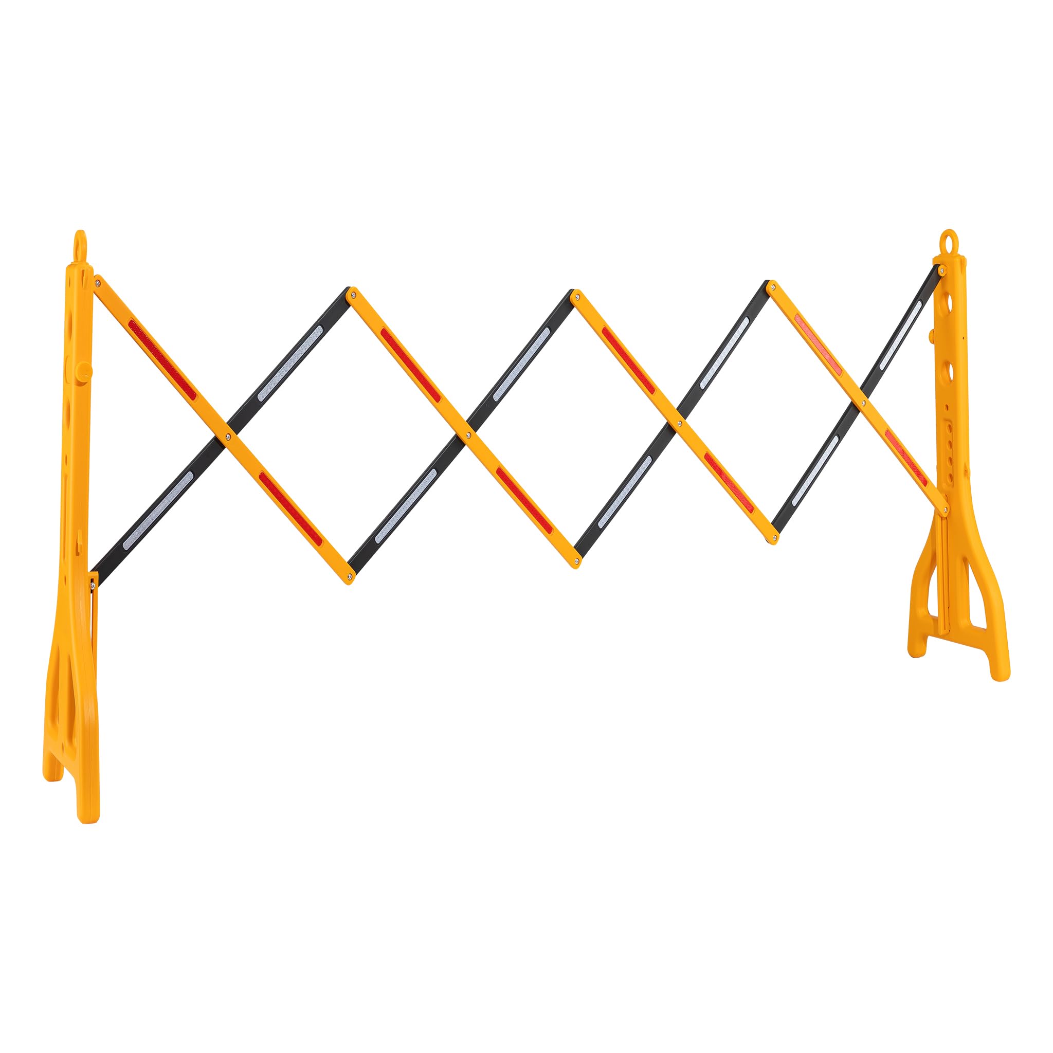 Wiltec Transenna estensibile 250 cm in plastica, barriera a pantografo con nastro riflettente, barriera da cantiere zavorrabile e pieghevole, transenna per il traffico