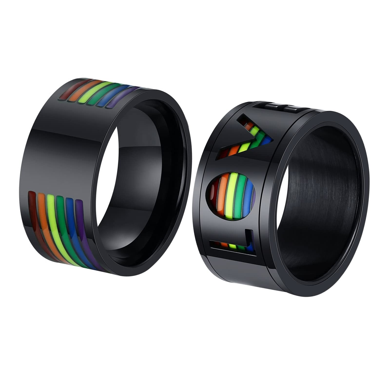 AmDxD Anillo de acero inoxidable, diseño de arcoíris Love, W59 & M56.5, Acero inoxidable, Sin piedras preciosas