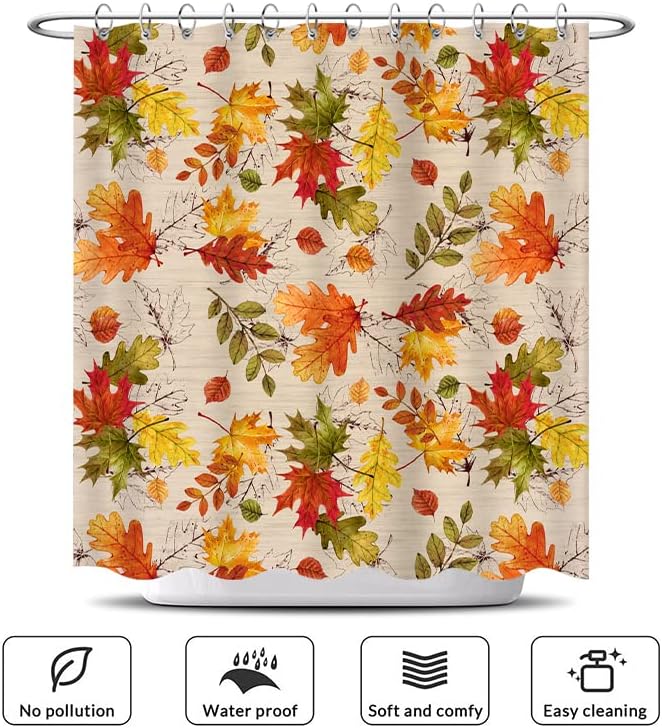 Miniatura 3 de Wollmix Cortina de ducha de hojas de arce con hojas de otoño, plantas de otoño, paisajes naturales, tela de diseño de poliéster, cortinas