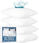 Waterproof Pillow Protectors Zippered (4 Pack, White) Standard Size, Bed Bug Proof Pillowcases, Pillow Encasement Covers 20 x 26 Inches