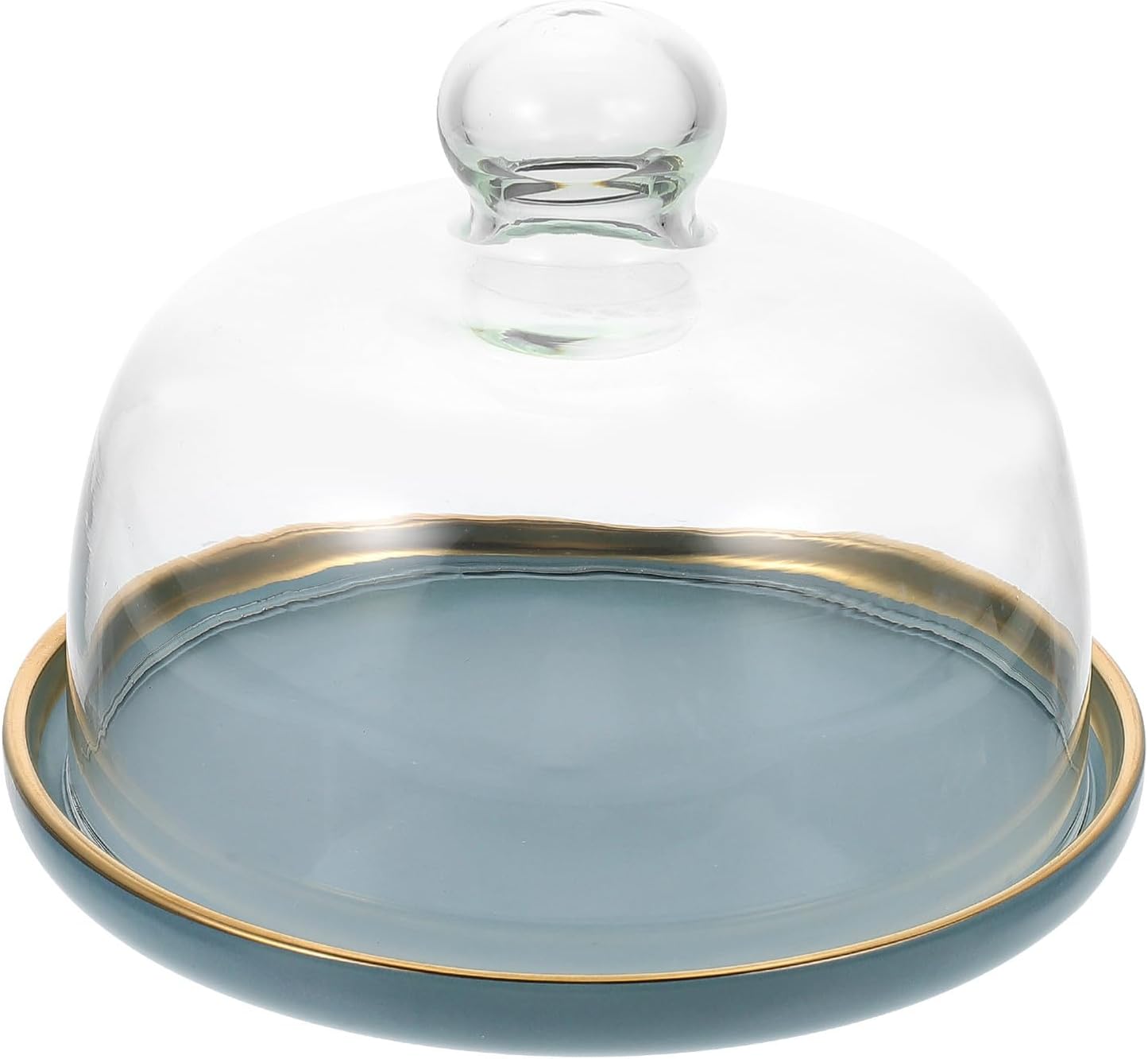 Toyvian Glass Cake Tray with 18cm Dome Cover, Medium Blue-gray Ceramic Dessert Plate for Snack and Fruit Storage, Food Protective Cover for Home and Party Serving
