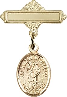 Gold Filled Baby Badge with St. Peter Nolasco Charm and Polished Badge Pin 1 X 5/8 inches