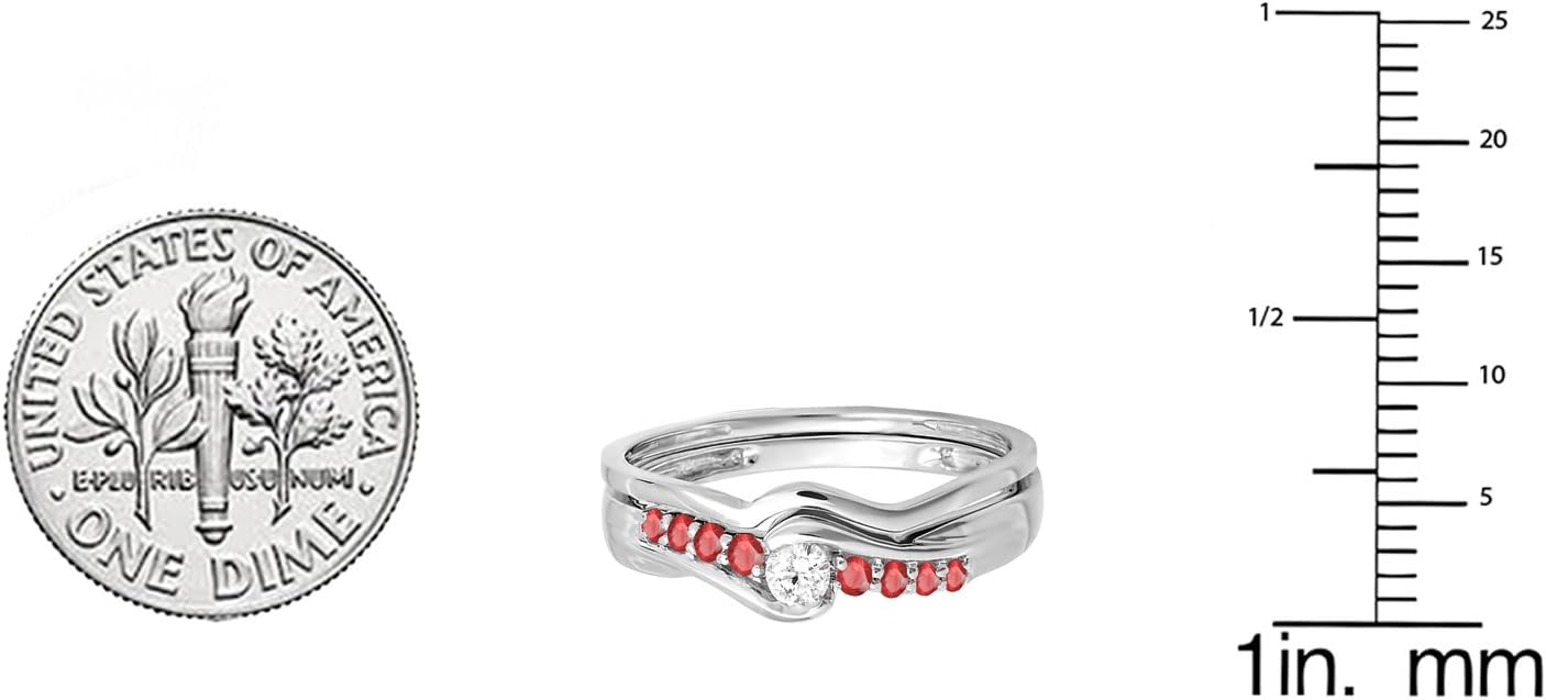 Dazzlingrock Collection 18K Ruby And White Diamond Promise Engagement Wedding Ring Set, Solid White Gold