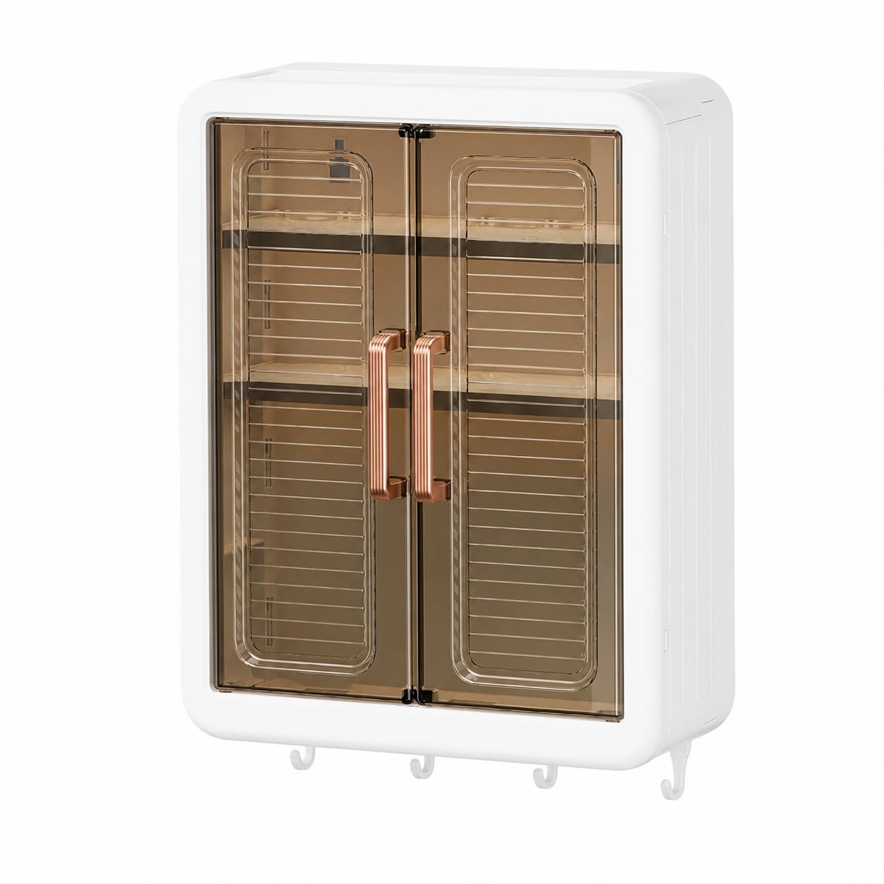 Wall Mounted Bathroom Storage Cabinet with Double Door, Top Shelf & 4 Hooks, Waterproof PP Plastic Organizer for Bathroom, Kitchen, Wash Basin & Bedroom, No Drill Installation, White-image-49