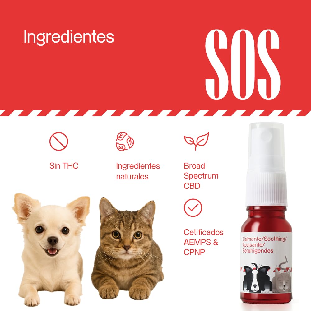 SOS Spray 10ml VOTUM - Tranquilizante para Perros y Gatos, Uso Diario Calmante Perros Vegano Antiestrés Tranquilizante para Gatos Natural Anti Estrés Perro y Calmante Gatos