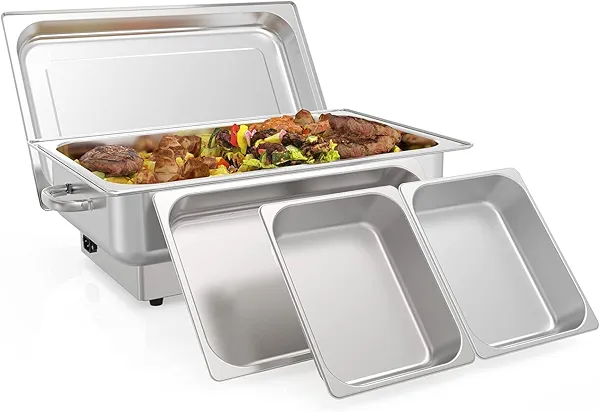9QT Electric Chafing Dish Food Servers and Warmers Stainless Steel Commercial Dish Buffet Set with 1 Full-Size Pan & 2 Half-Size Pan, Temperature Control Display for Parties, Catering