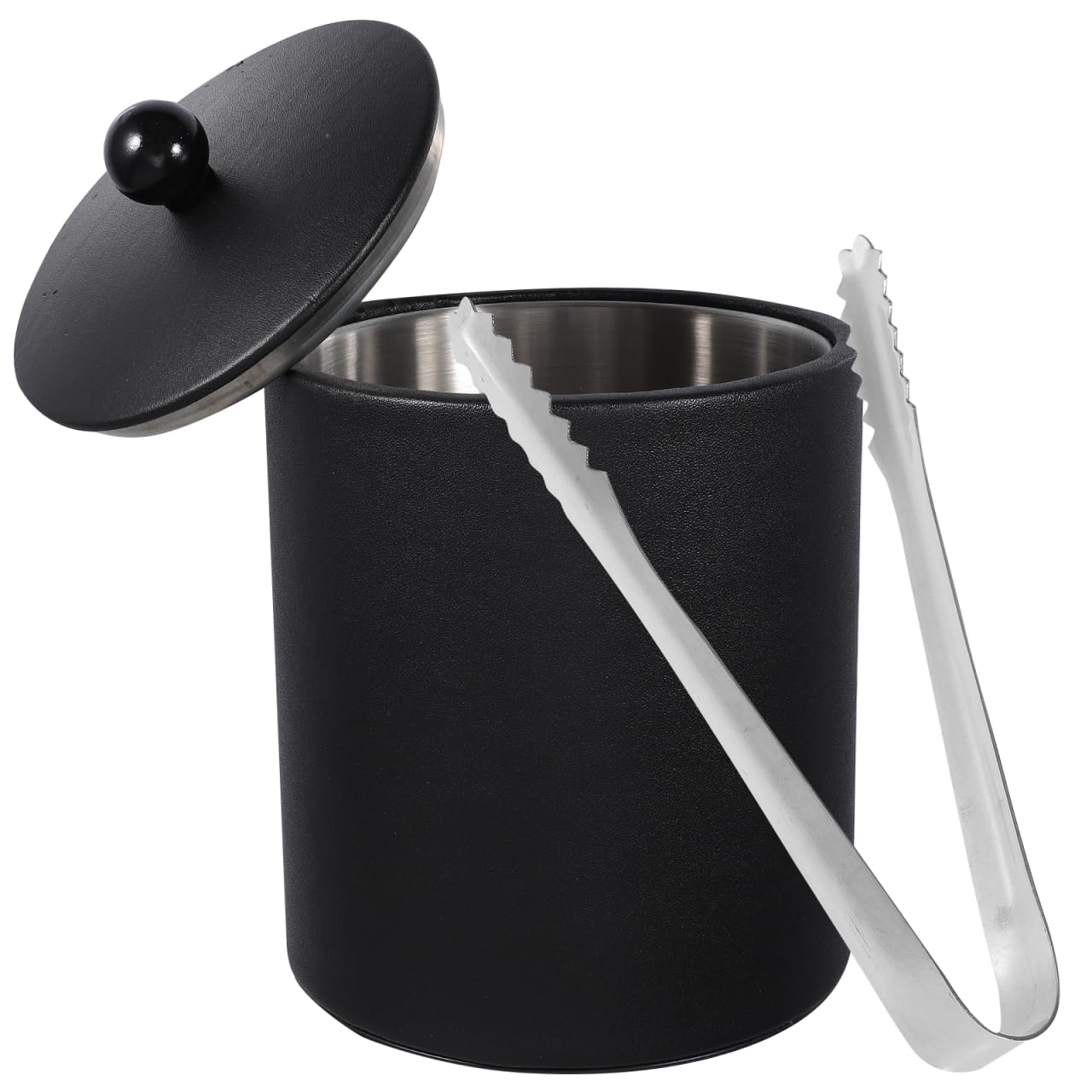 Beaupretty Double Walled Ice Bucket with Lid and Tong Stainless Steel Insulated Ice Bucket for Home Bar, Restaurant, BBQ, Parties, Clubs Black 18. 5×14×14cm