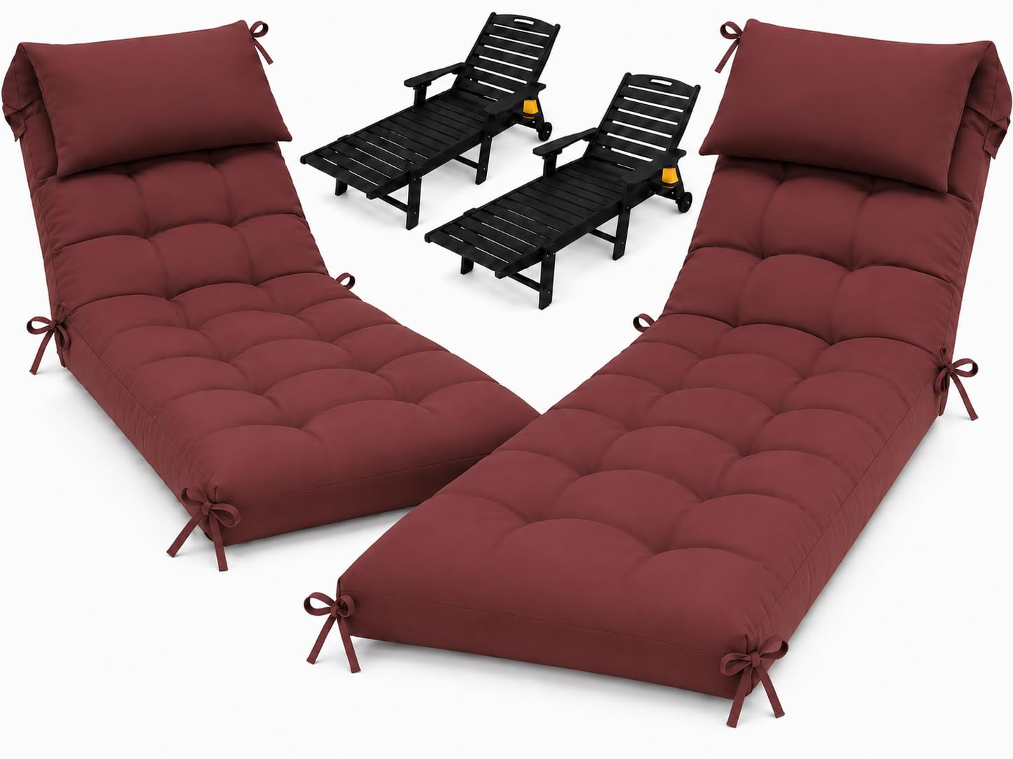 View 1 of ***PARTIAL SET***Uthem Waterproof Lounge Chair Cushion Set - Red, 76" x 22" x 4.7"