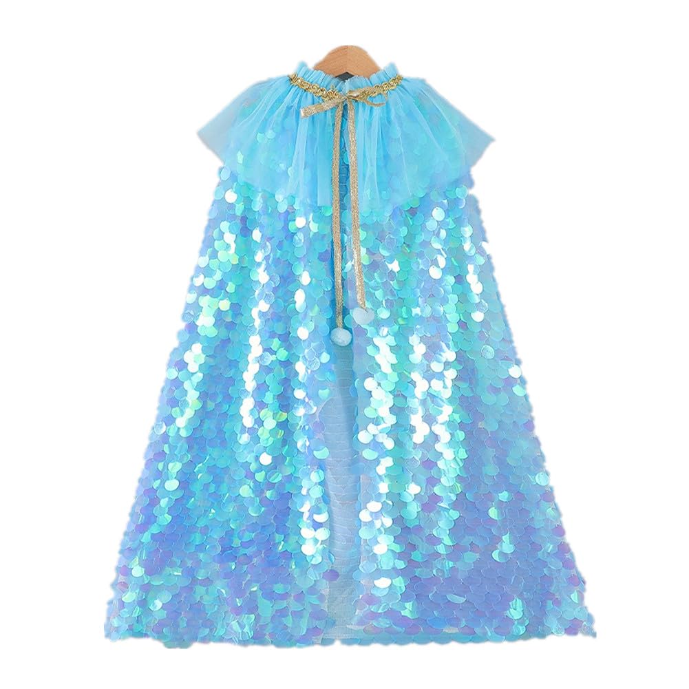 AIMEJZM Girls Princess Cape Colorful Princess Shiny Cloak Fancy Dress Costume Party Cosplay Light Light Blue