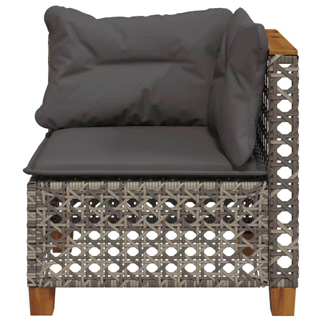 Divano da giardino angolare con cuscino grigio in polyrattan, per esterni, in rattan sintetico, in PE, mobili da giardino con cuscino imbottito e cuscino rimovibile