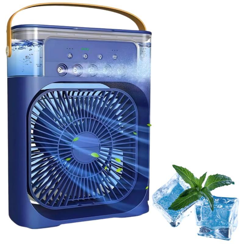 Drumstone Limited Time With ๐๐ ๐๐๐๐ซ๐ฌ ๐๐๐ซ๐ซ๐๐ง๐ญ๐ฒ Portable Mini Air Cooler Fan - 3-Speed Cooling with Humidifier, 1500mAh Rechargeable Battery, USB-Powered for Home- Blue with LED Light