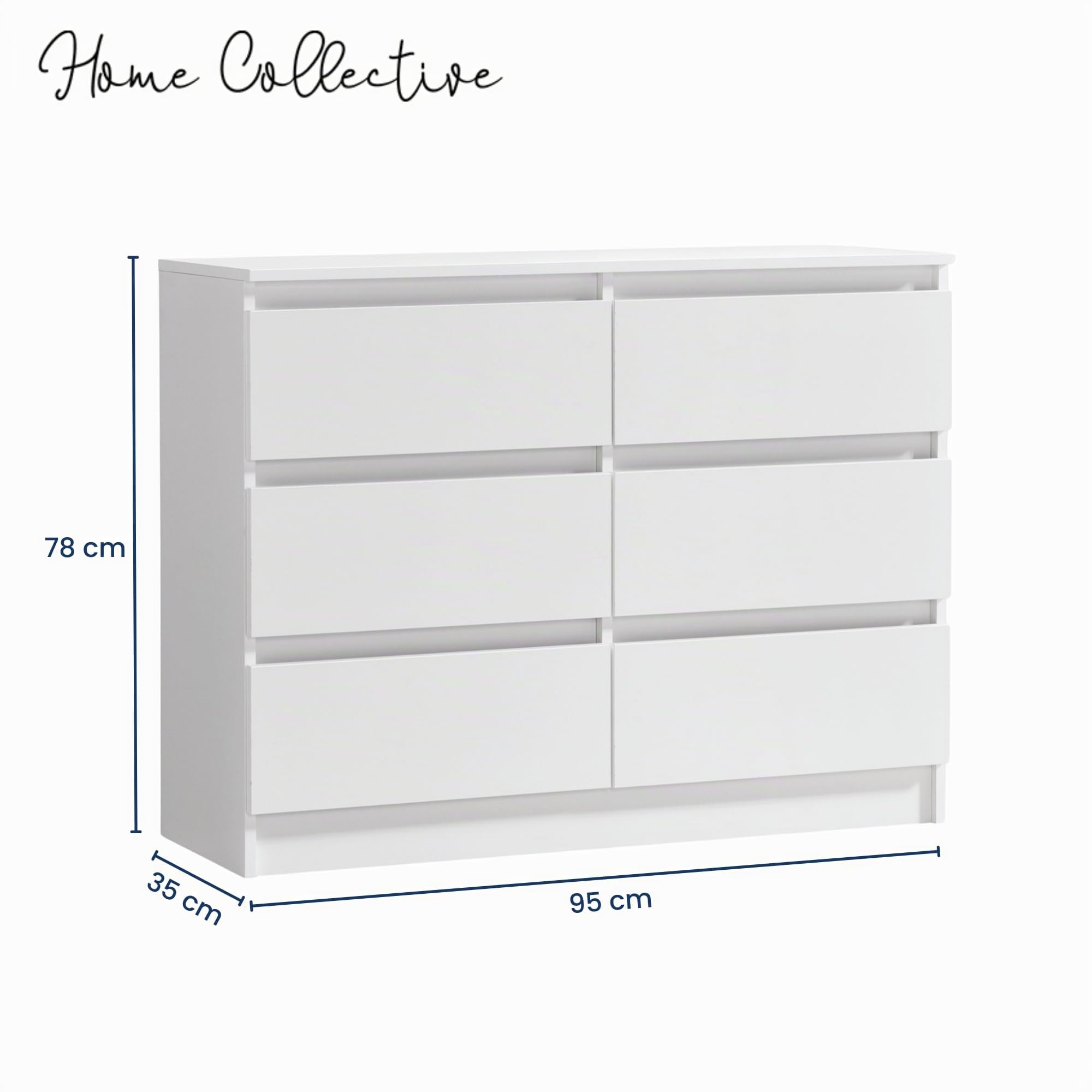 Home Collective Kommode mit 6 Schubladen Kommode weiß Holz Schrank mit Schubladen Sideboard Highboard Anrichte Schlafzimmer Wohnzimmer Flur Büro Organizer Breite 95 cm Höhe 78 cm