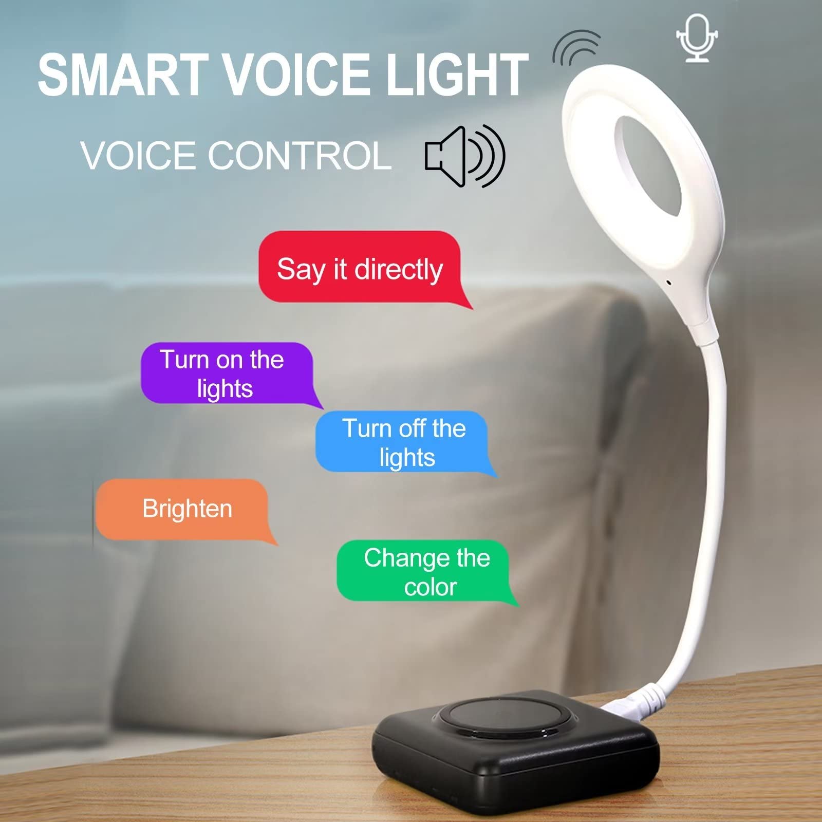 ADITAM Veilleuse Intelligente à Commande vocale USB Lampe de Commande vocale Bureau veilleuse Flexible Mini Lampe de Bureau pour la Maison Chambre Double The Comfort