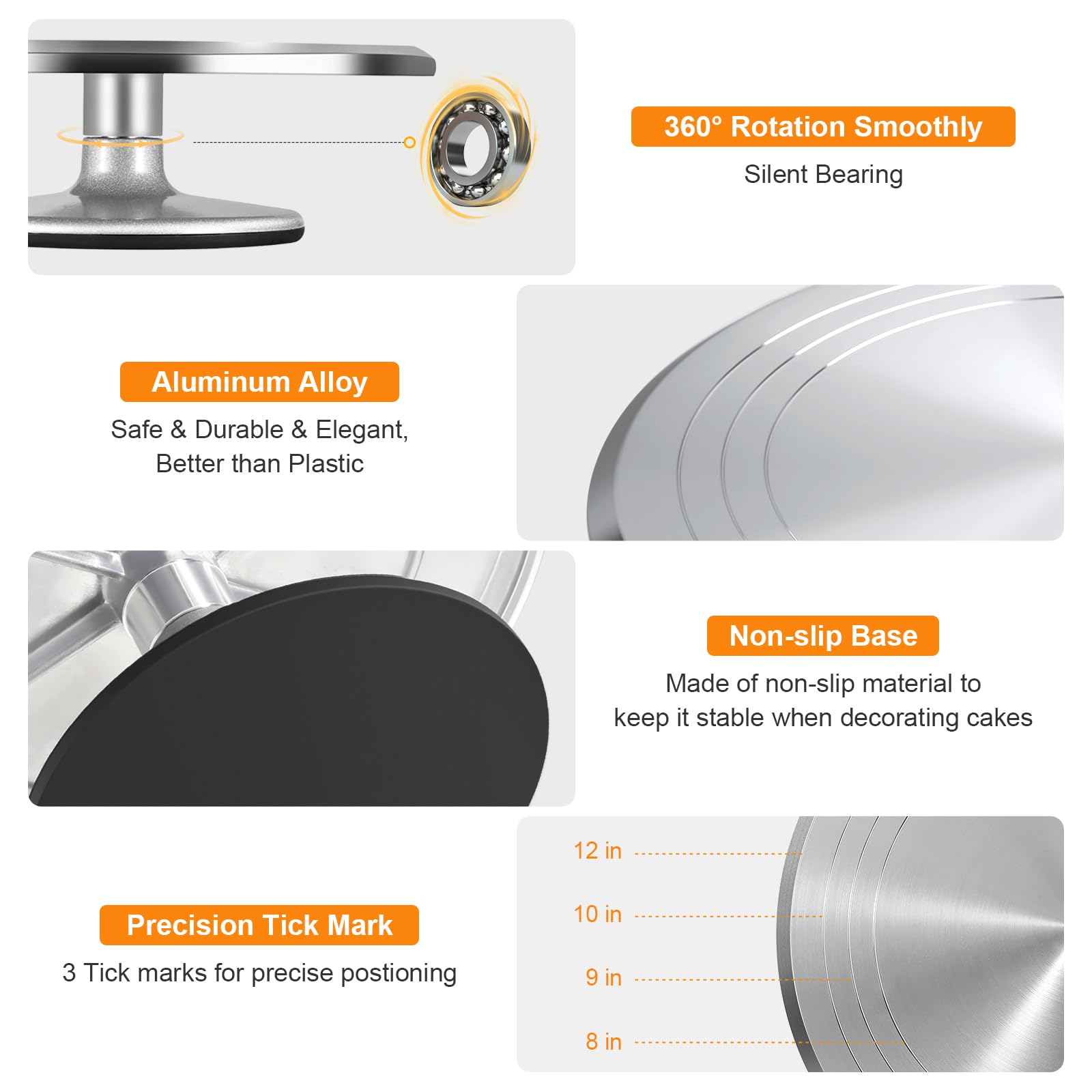 Uten Kit di accessori per la decorazione di torte con piatto girevole da 30,5 cm, 33 pezzi, in alluminio, strumenti da forno con 20 punte per glassa, sacchetti, 3 spatole dritte e offset, spatola in