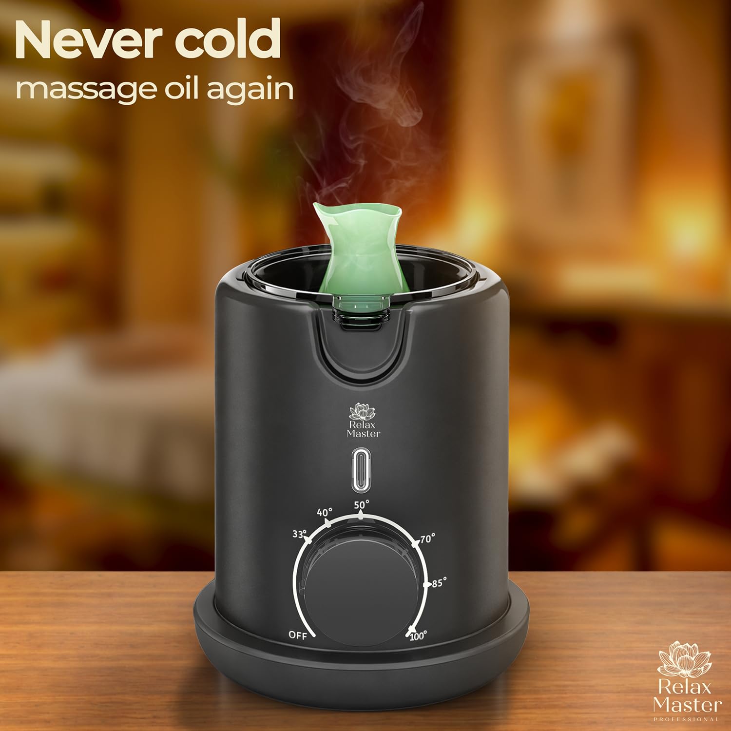 Relax Master Podgrzewacz Olejku do Masażu – Ceramiczny Dzbanek do Nalewania – Regulowana Temperatura 33–100°C – Szybkie Nagrzewanie – System Bain-Marie – Bez BPA – Do Użytku Profesjonalnego
