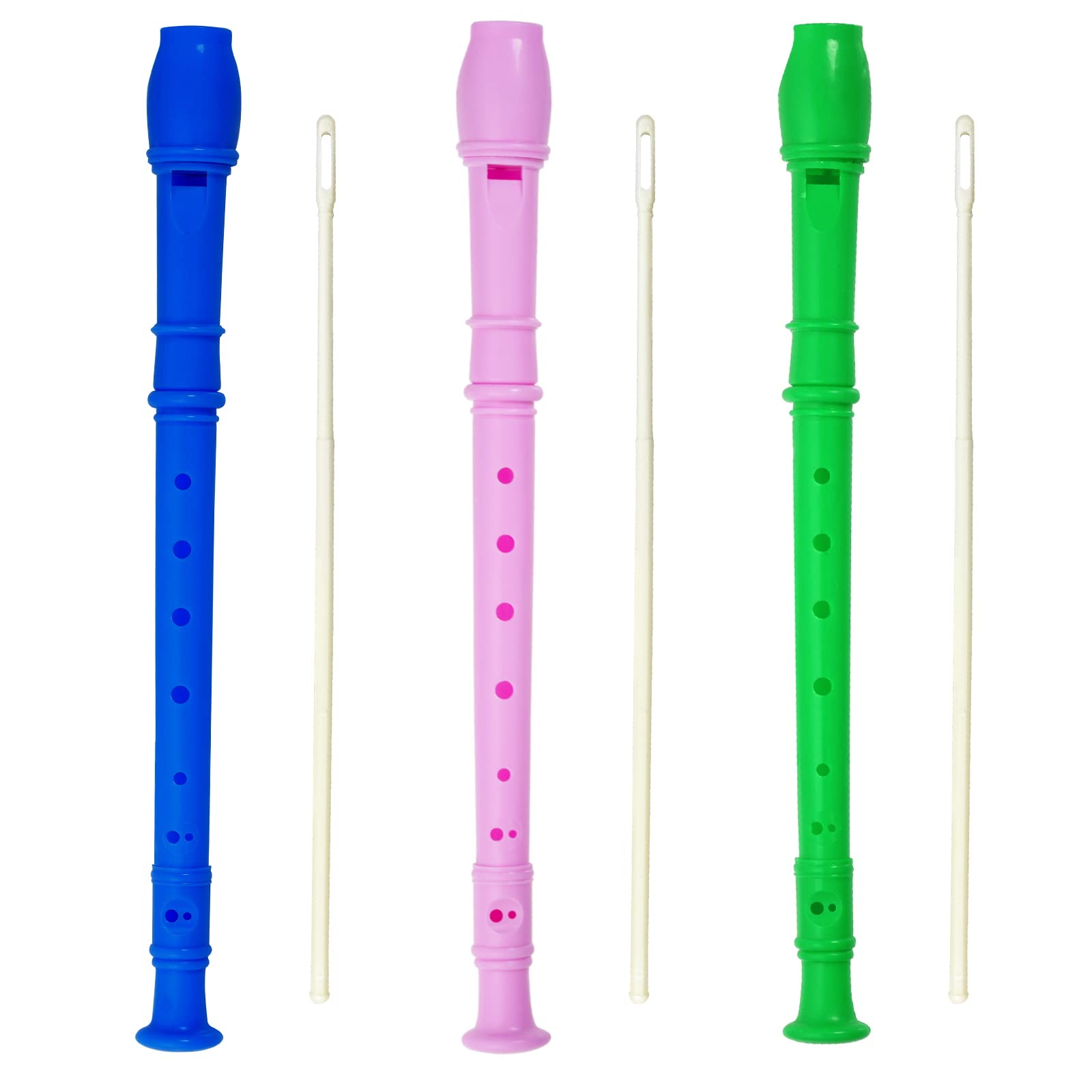 3 Pack 8 Hole Soprano Recorders Descant Flute With Cleaning Rod German Style for Beginner Graduation or Back to School Gift (dark blue, green, pink)