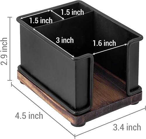 Miniatura 5 de MyGift Moderno organizador industrial de papelería de oficina de metal negro mate con soporte para notas adhesivas, 2 compartimentos de