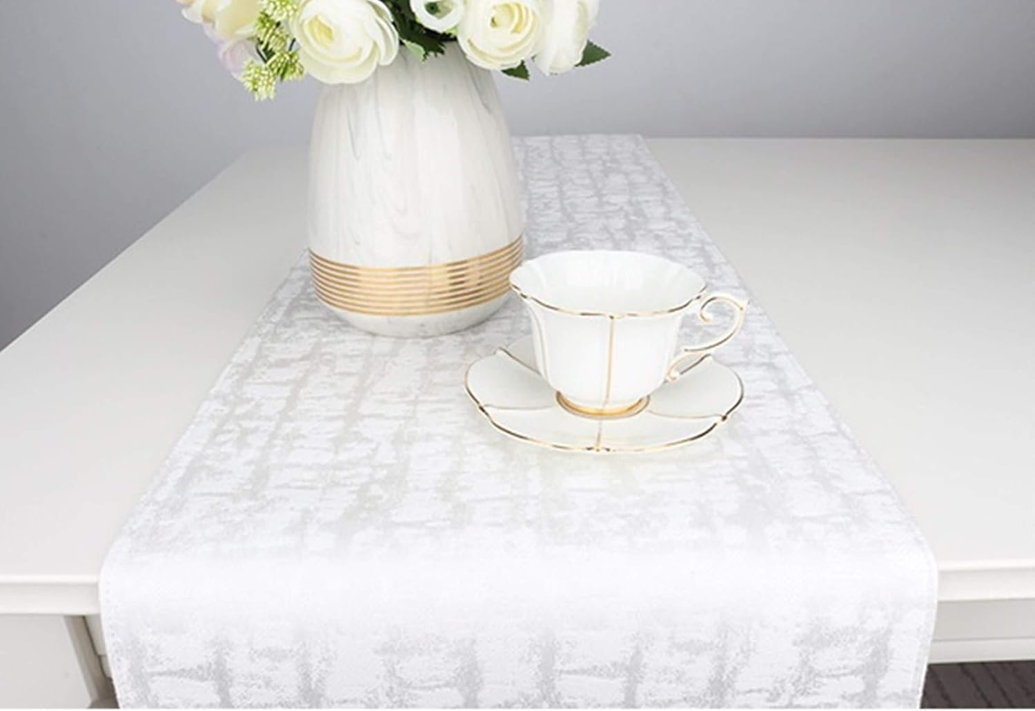 Table Runner Elegant,35x228CM,Tassel Triangle Abstract Pattern Table Runner Decorative Cotton,Table Runner Modern White