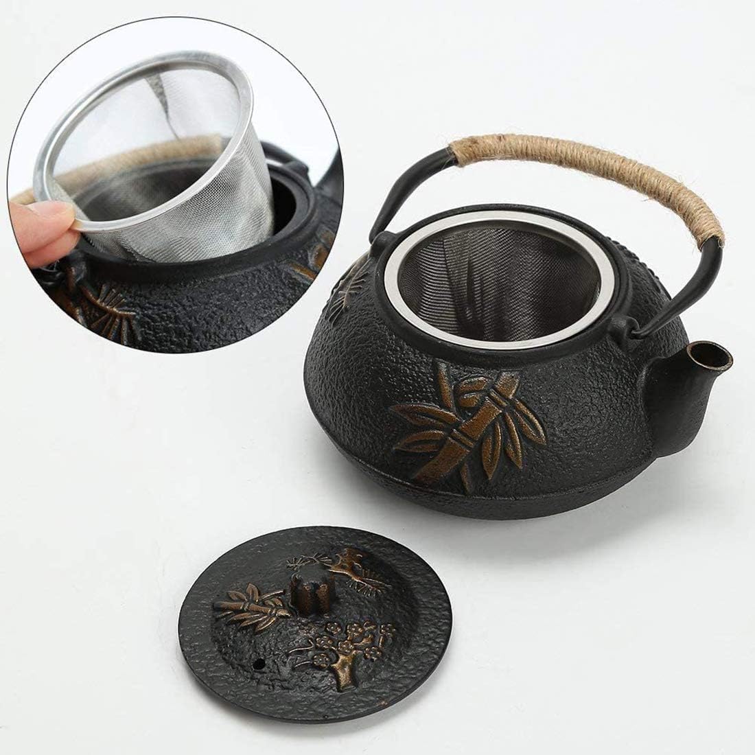 Tetera Marroqui Tetera De Hierro Fundido, Colador Infusor Chino Con Filtro De Acero Inoxidable Tetera Turca