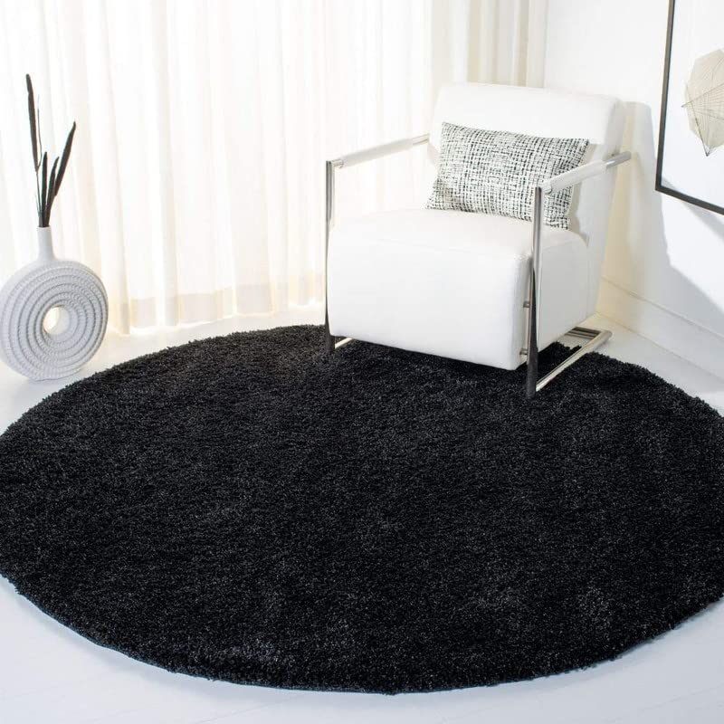 Image of SC Shifa CarpetSoft Round Faux Fur Area Rug with 2 Inch Pile Height Fluffy Plush Circle Carpet (Black Feet Black Color)