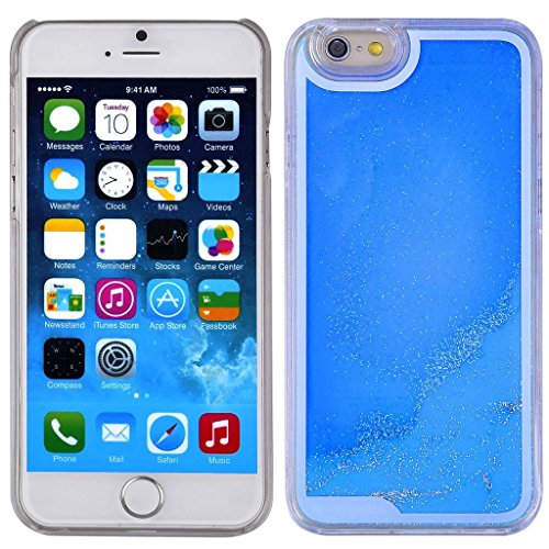 Appmax Special Design Liquid Luminous Powder Glow in the Dark Quicksand Liquid Transparent Clear Back Skin Hard Cover Case for Apple Iphone 6 & Iphone 6s [4.7 Inch] (Blue)